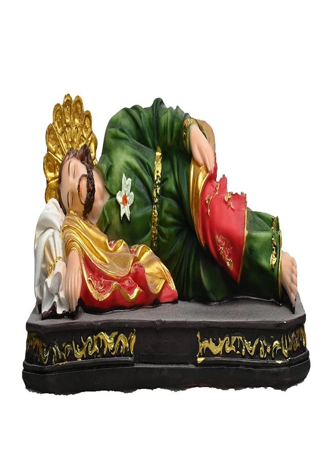 KariGhar Resin Sleeping St Joseph Statue Catholic Idol for Home Altar, Prayer Room, Bed Room, Gifting and Decoration, Multicolor 8 Inches - Image 2